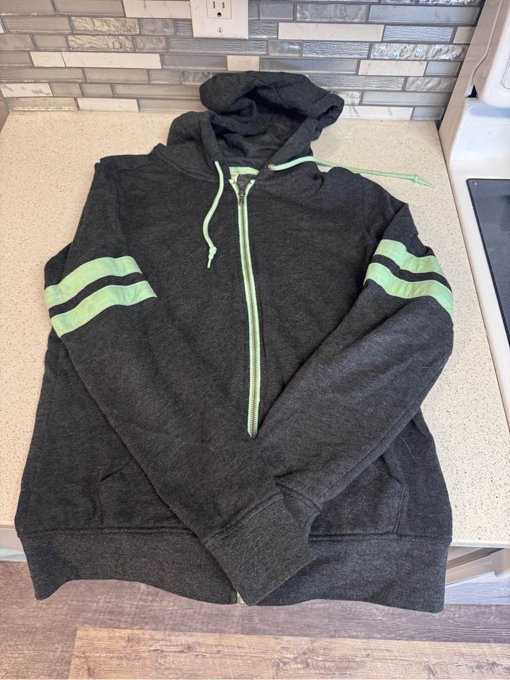 Zine Clothing Charcoal Zip-Up Hoodie with Mint Accents